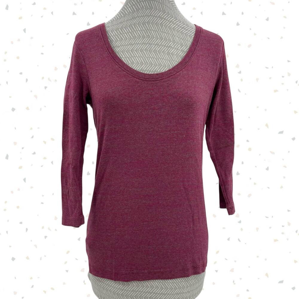 Eddie Bauer Basic Top Cranberry Burgundy Wine Holiday Collection 3/4 Tee Size M